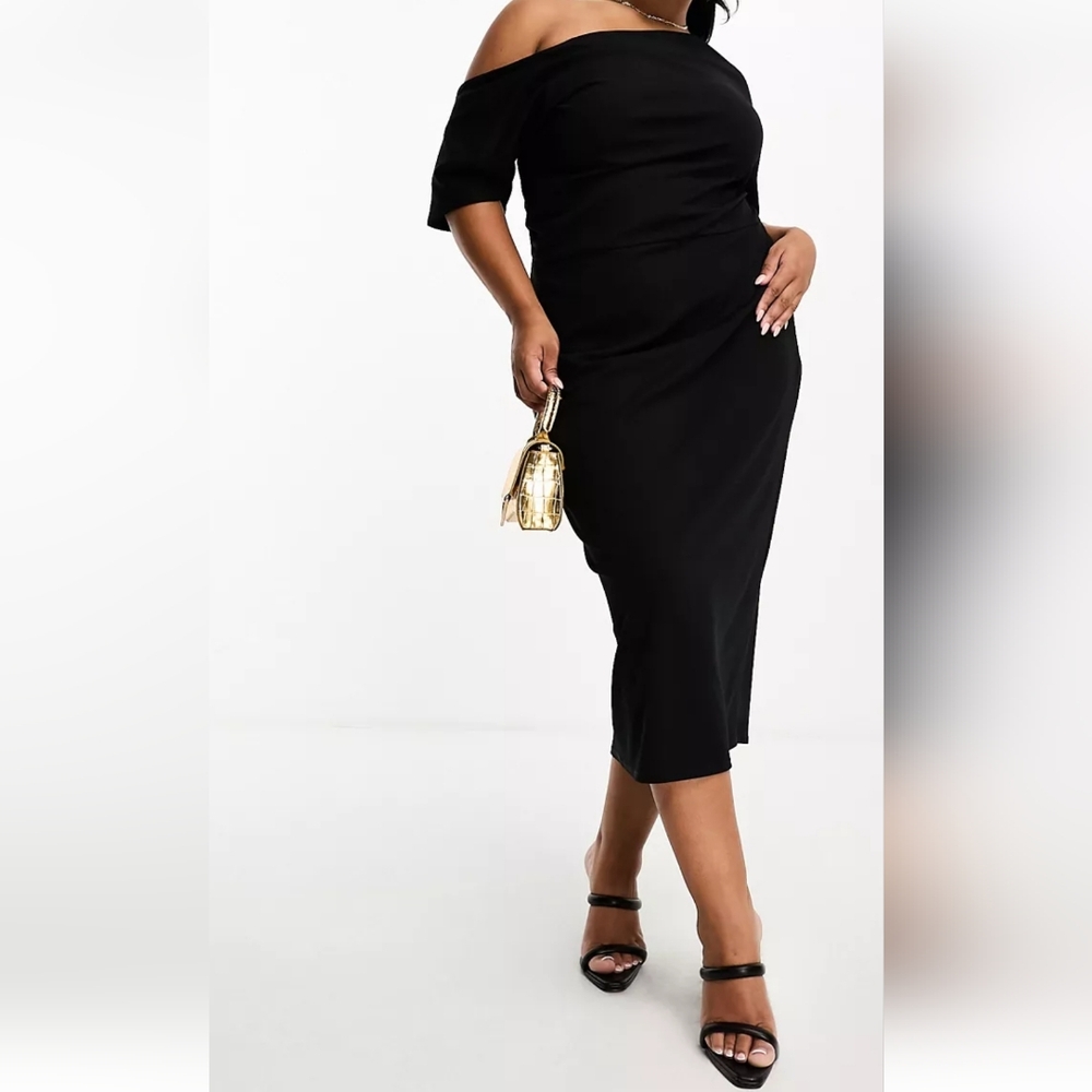 ASOS Curve Pleated off Shoulder Dress
